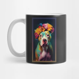 American Staffordshire Terrier Pitbull Vibrant Tropical Flower Tall Digital Oil Painting Portrait  10 Mug